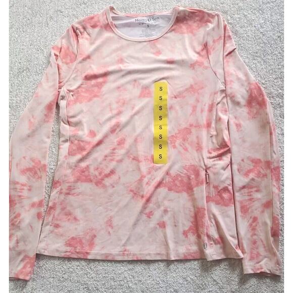 Hang Ten Small UV Protection UPF 50+ Long Sleeve Peach Tie Dye Stretch Swim Top - Picture 3 of 12